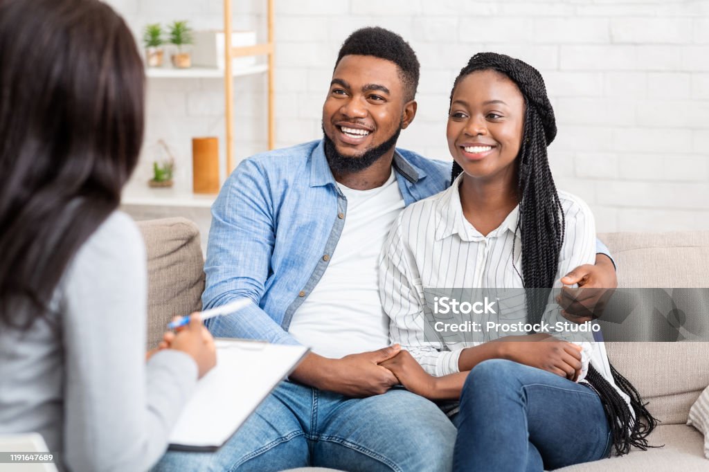 Couple talking during a therapy session